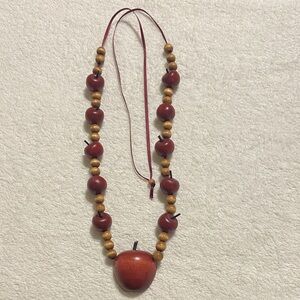 Vintage Wooden Beaded Apple Teacher Necklace
